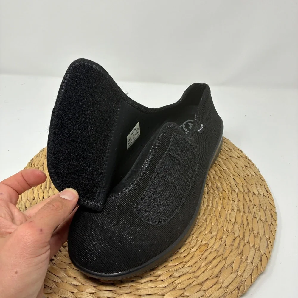 Propet M0202 Cush N Foot Mens 12 D Black Corduroy Hook Loop Recovery‎ Slippers